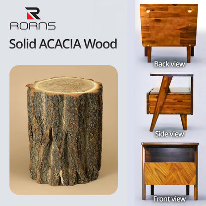 Rum Solid Acacia Wood Nightstand