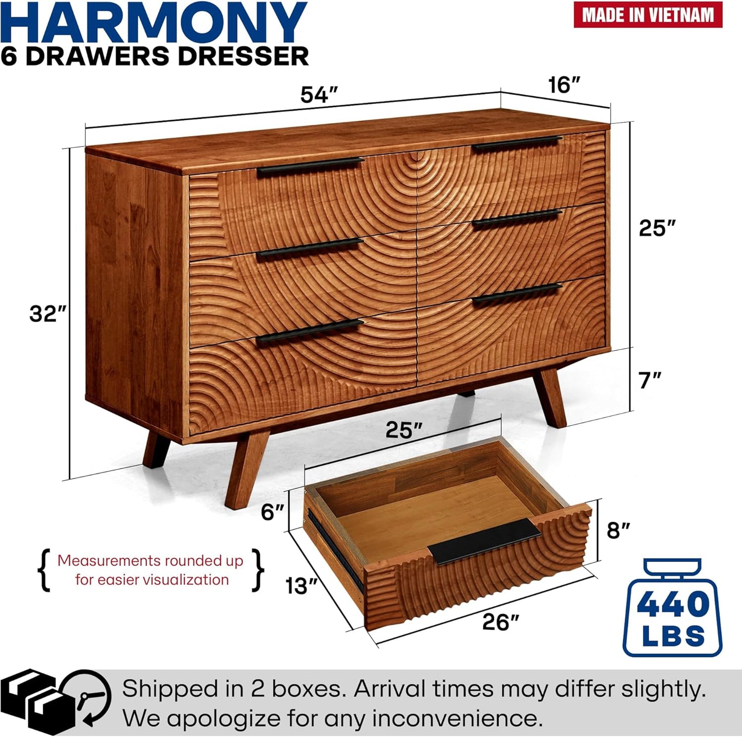 Acacia Harmony Dresser with 6 Drawers