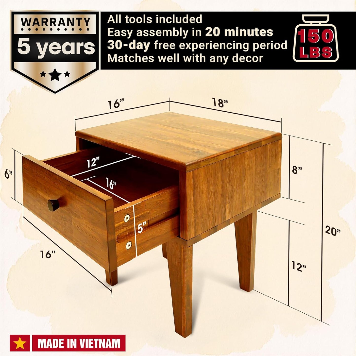 Acacia Sofia Nightstand with Drawer