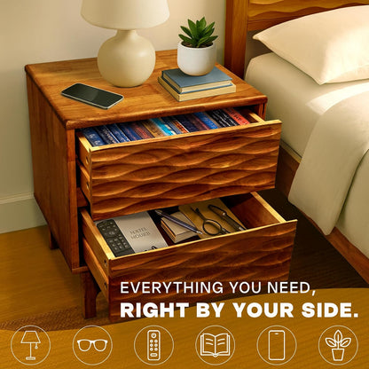 Acacia Elara Solid Nightstand with 2 Drawers