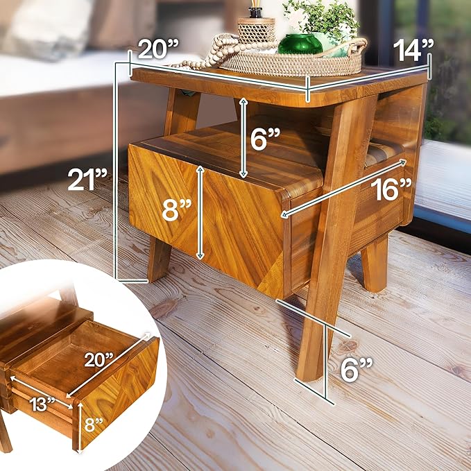 Rum Solid Acacia Wood Nightstand