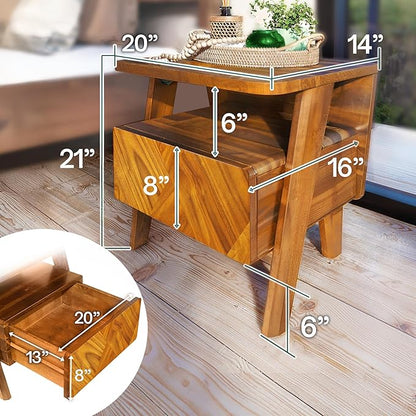 Rum Solid Acacia Wood Nightstand