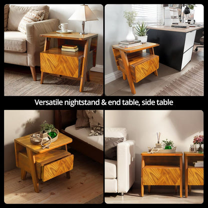 Rum Solid Acacia Wood Nightstand