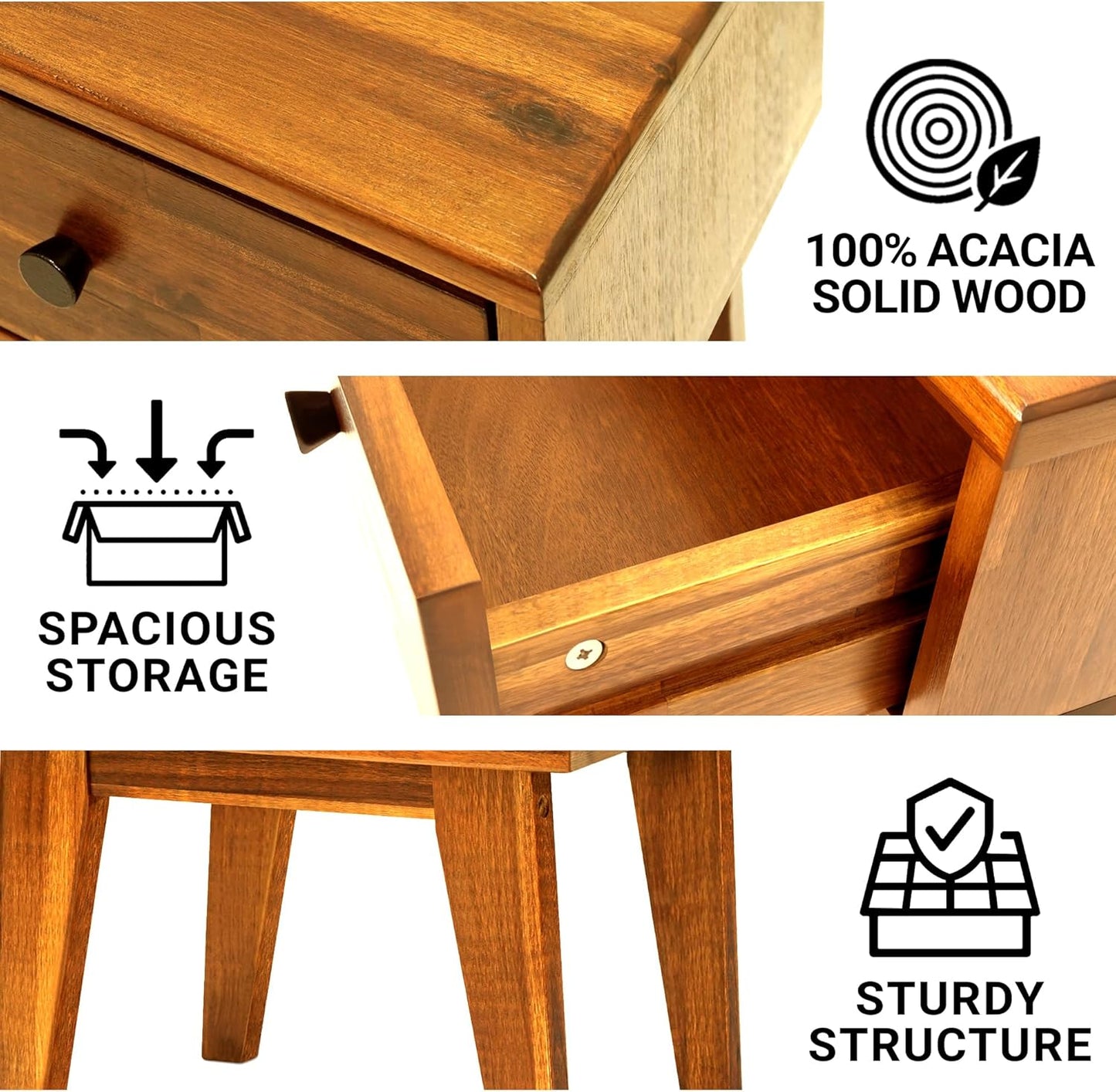 Acacia Sofia Nightstand with Drawer