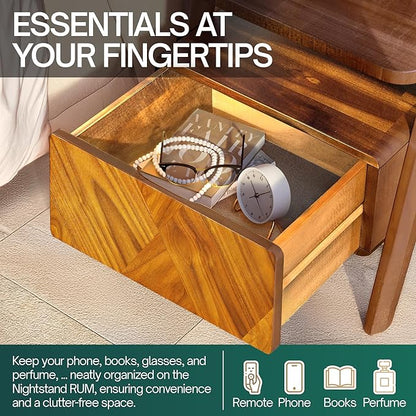 Rum Solid Acacia Wood Nightstand