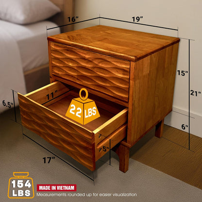 Acacia Elara Solid Nightstand with 2 Drawers