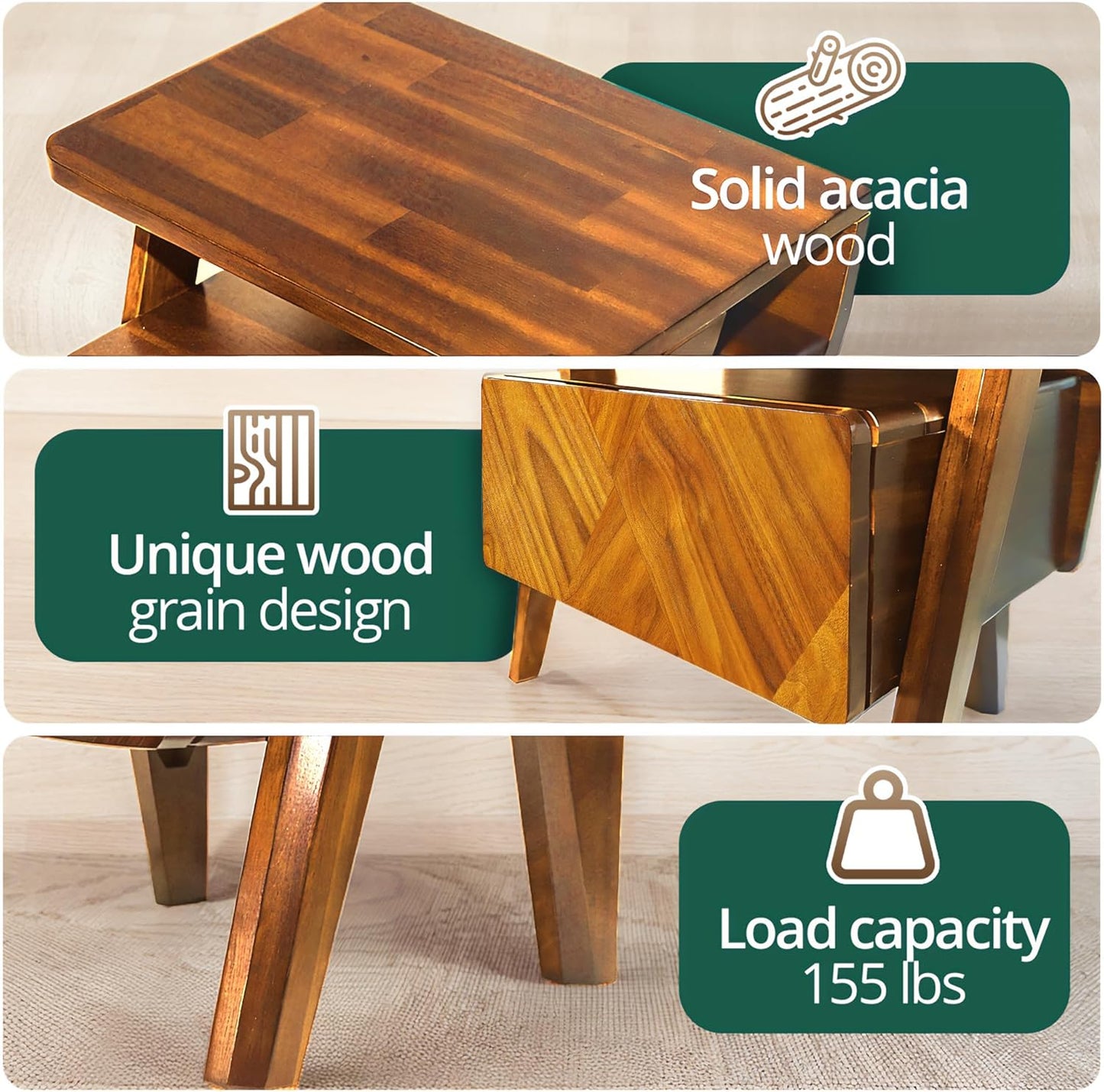 Rum Solid Acacia Wood Nightstand